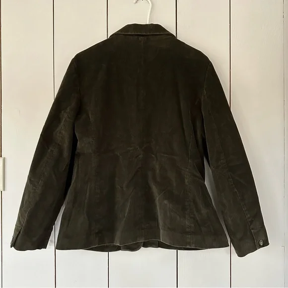 VTG LL Bean Corduroy Blazer Jacket Sz 12 Olive Green - Picture 2 of 8